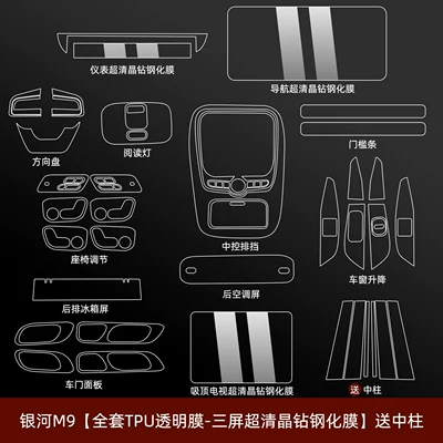 Suitable for Geely Galaxy M9 interior protection film, center console film, navigation screen tempered film, center pillar accessories, and decorative modification (Car interior film) - galaxy-m9full-set-of-tpu-transparent-film-triple-screen-ultra-clear-crystal-diamond-tempered-film-and-rear-air-conditioner-nano-filmcomes-with-center-stand