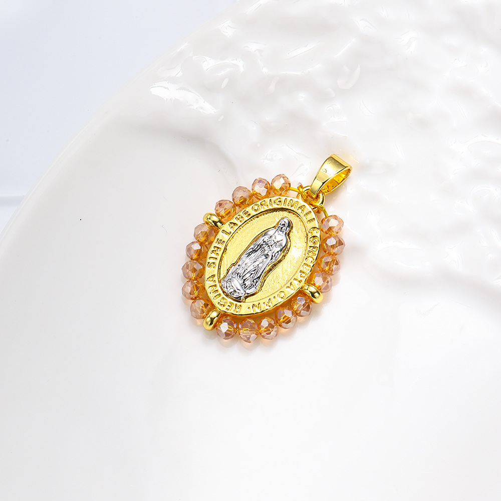 Moda europea y americana hecha a mano cristal oval de dos colores colgante colgante de bronce temperamento colgante de retrato