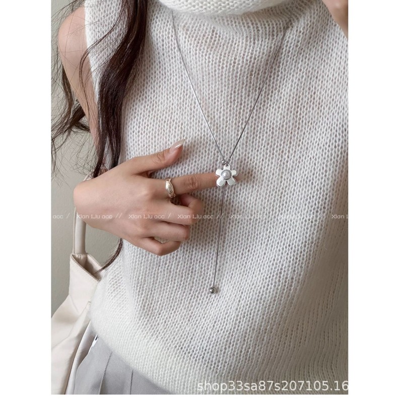 复古花朵抽拉项链女2025新款简约高级感可调节毛衣链气质百搭配饰|undefined