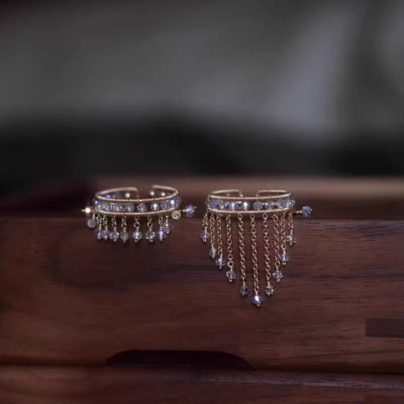 Sparkling Water Drop Tassel Ring For Women Korean Style Design_voghion.com
