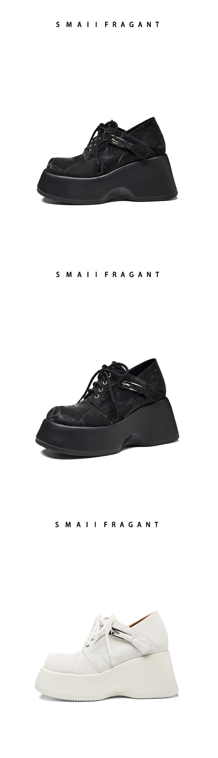 Giày sneaker nữ đế dày 10 cm buộc dây phong cách bệt platform — màu đen chi tiết 8