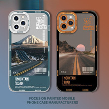 海边落日苹果16pm手机壳17pro透明壳IP15油画14海边风景跨境爆款