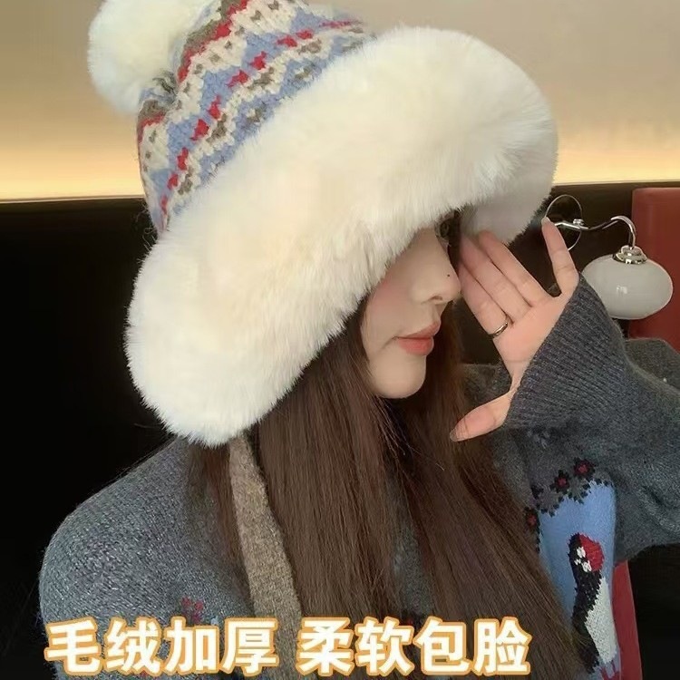 毛线帽子男女秋冬季加厚保暖显脸小护耳毛绒帽骑行防寒套头雷锋帽 服饰配件、饰品厂家批发实拍图
