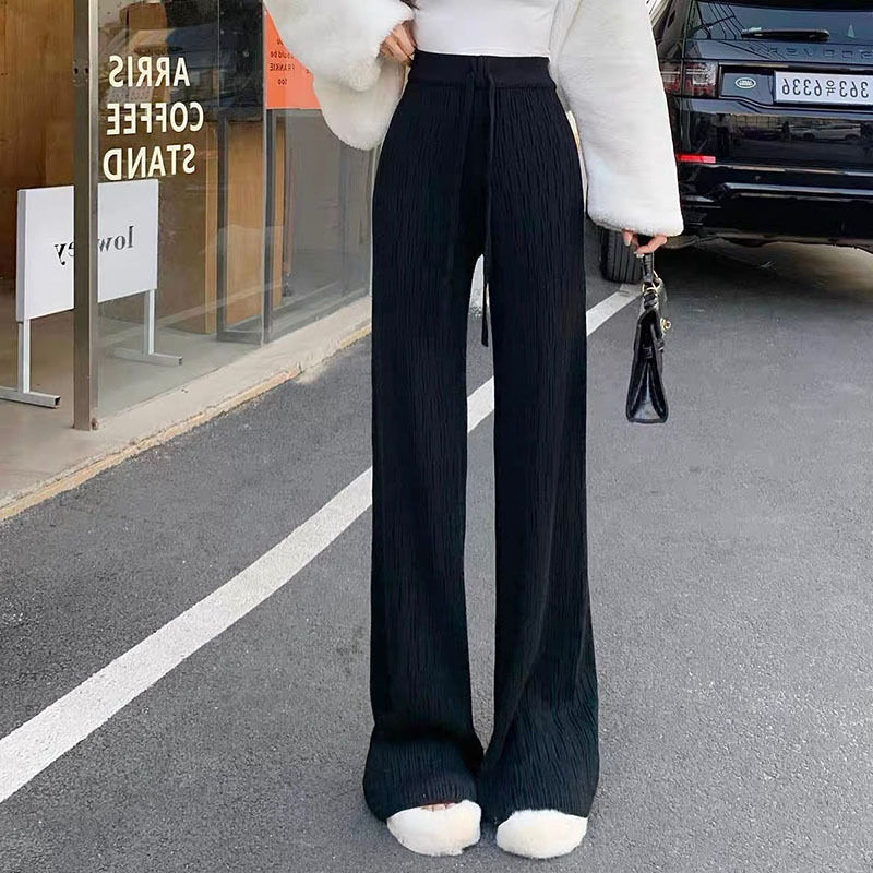 Pantalón Tejido de Tiro Alto y Corte Recto de Mezcla de Caxemira