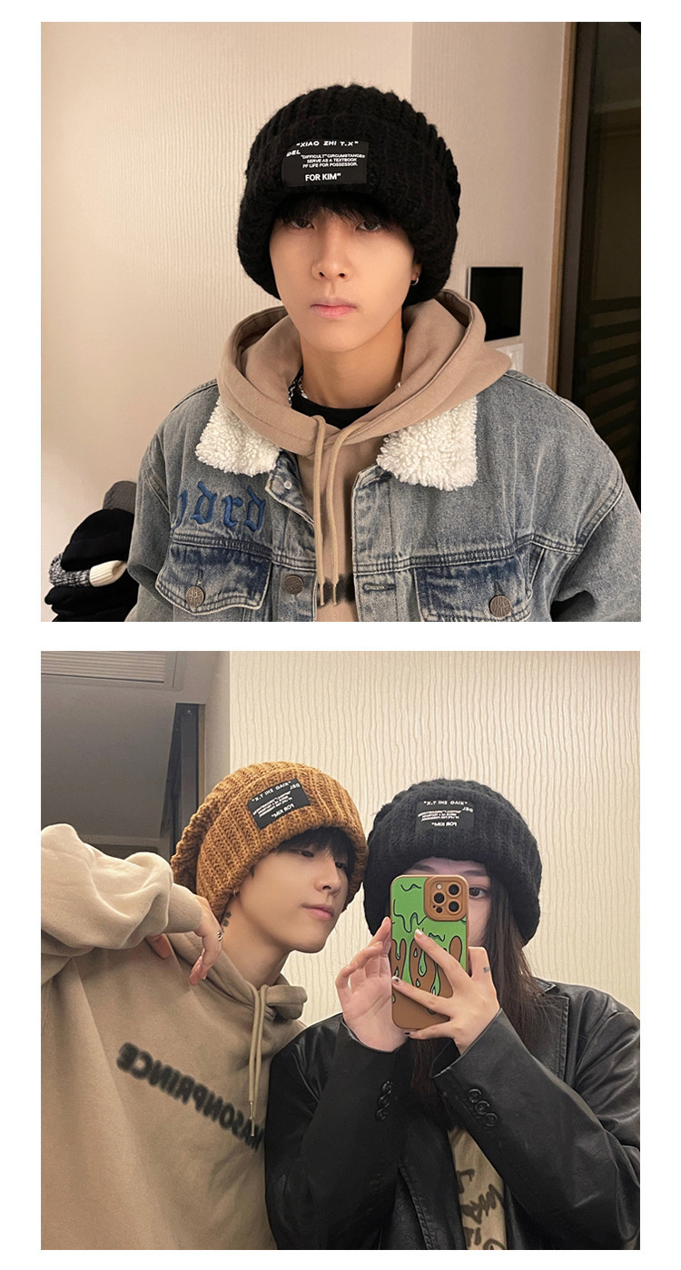 Men's Hats autumn and winter trendy couple wool hats for men and women warm and versatile cold hats large head circumference knitted hats for men_voghion.com
