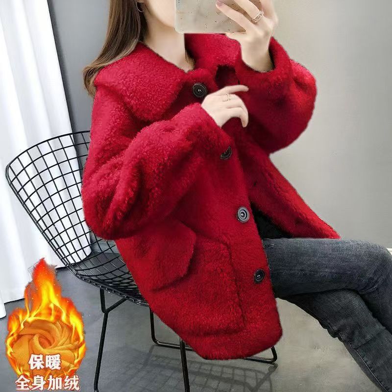 Imitation Cashmere One-Piece Plush Top Autumn and Winter New Korean Style Solid Color Loose Short Coat for Women