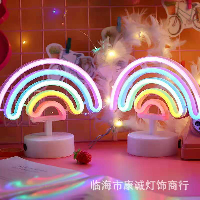 新款霓虹灯卧室少女LED小夜灯usb带底座火烈鸟独角兽小夜地摊货源