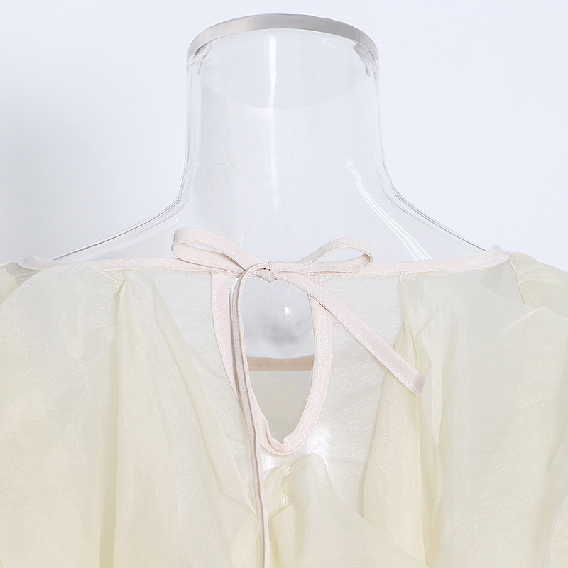 K Elegant Temperament Short Solid Color Top New High-end Round Neck Multi-layer Ruffle Edge Splicing Shirt_voghion.com