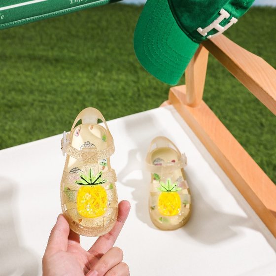 2025 New Summer Children's Jelly Sandals Girls Baby Wading Beach Shoes Non-slip Baotou Soft Bottom Crystal Shoes