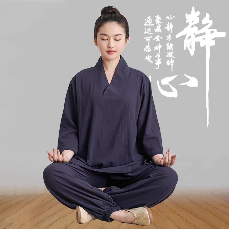 Zen Meditation Layperson Clothing Set for Men and Women, Three-Quarter Sleeve Bamboo Cotton and Linen Hanfu, Zen Yoga Meditation Outfit Two-Piece Set Zen Meditation Layperson Clothing Set for Men and Women, Three-Quarter Sleeve Bamboo Cotton and Linen Hanfu, Zen Yoga Meditation Outfit Two-Piece Set