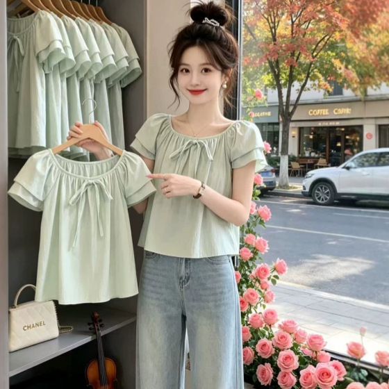 White New Summer Sweet and Cool Niche Shirt for Women, New One-Line Collar Versatile Shirt, Korean Style Super Fairy Doll Shirt for Women