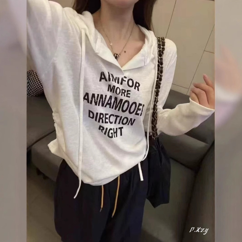 013 秋季新款百搭休闲多排字母大码连帽女式T恤长袖薄棉打底衫女|undefined