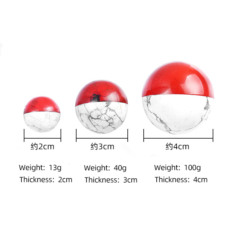 Shilei Factory 1638-Natural White Pine Red Jasper Spliced ​​Ball Magic Elf Playing Ball Two-Color Semi-Precious Stone Red
