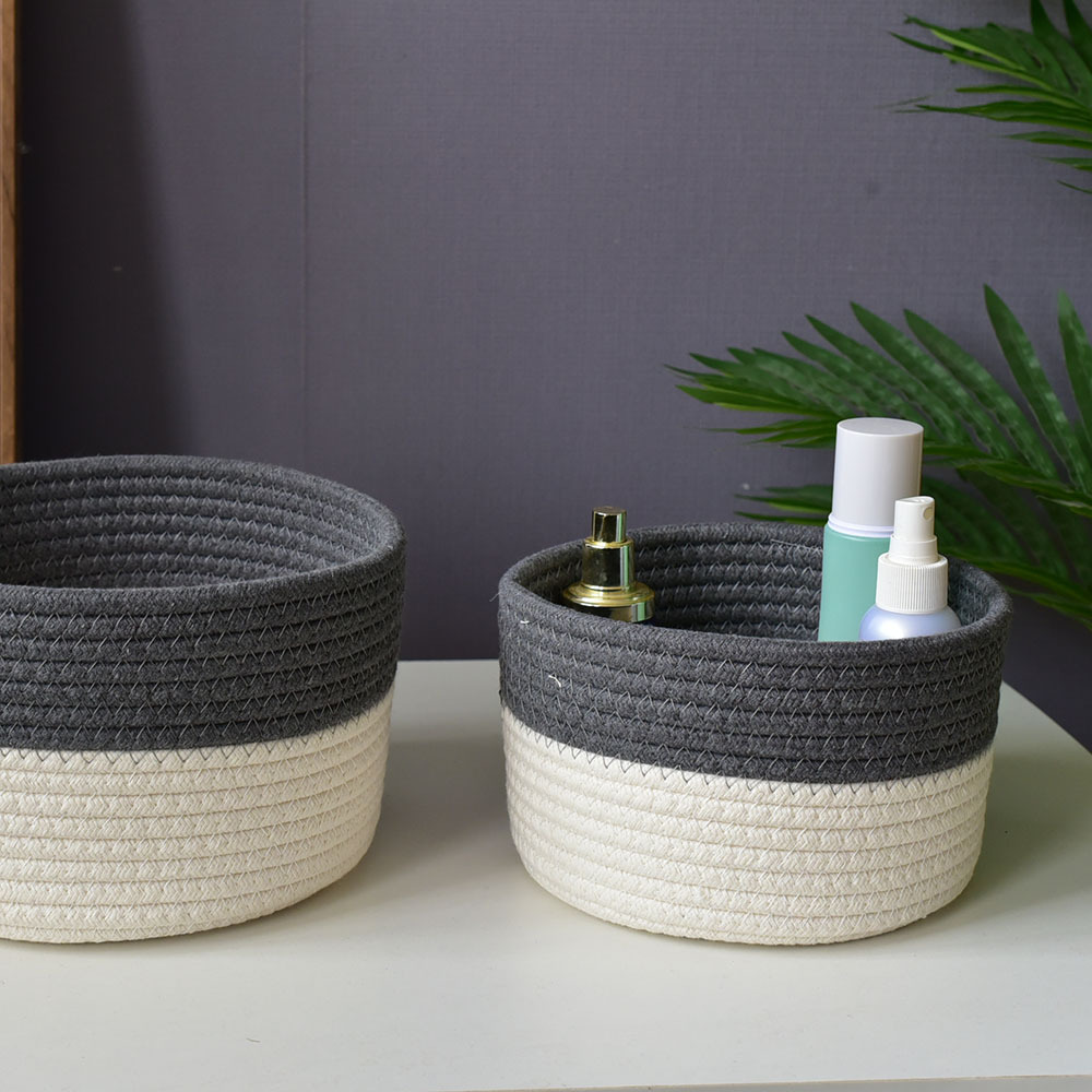 Storage Basket Cosmetics Round Tabletop Woven Linen Sundry Snack Basket Cotton Yarn Handmade Storage Box 