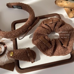 韓版美拉德毛絨髮夾皮質蝴蝶結碎髮夾大腸發圈復古頭箍發箍髮飾女