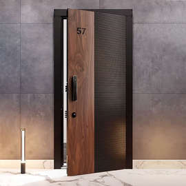 精雕铸铝门入户门木纹家用防盗门子母门自建房别墅大门进户偏轴门