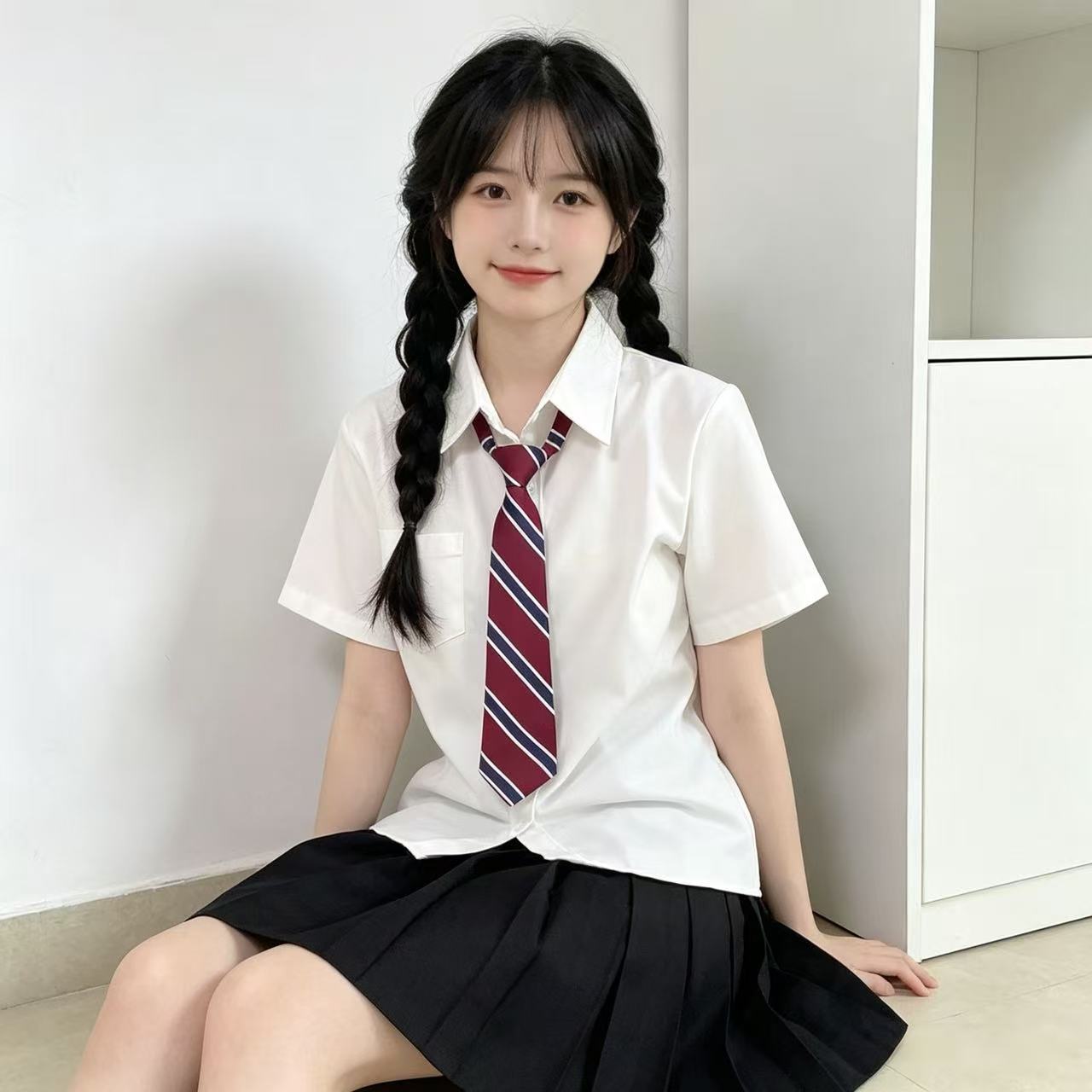 Jk Short-Sleeved Basic Solid Color Shirt Student Dual-Purpose Pointed Collar Uniform Shirt Loose Fit Jk Short-Sleeved White Shirt