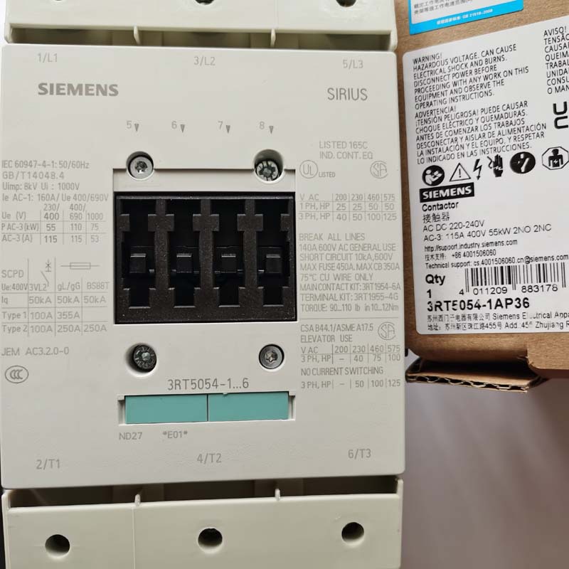 西门子交流电磁接触器3RT5054-1AP36 3RT5054-1AF36替代3TF5044