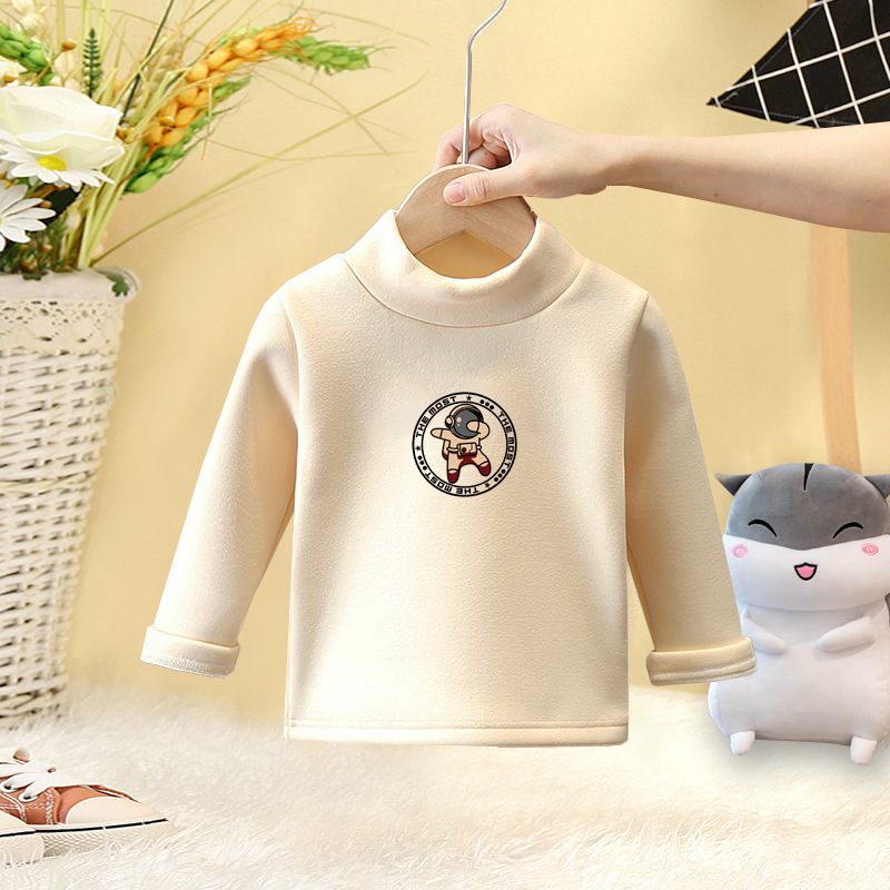 Bebé que basa la camisa de terciopelo versátil niños y niñas medio cuello alto de manga larga Camiseta superior Otoño e Invierno ropa interior térmica de los niños image 3