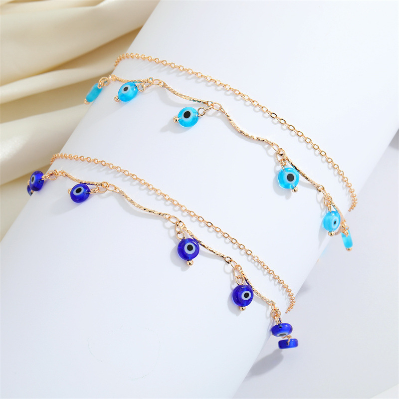 Retro Bohemian Resin Round Demon Eye Pendant Multi-layer Anklet Tassel Eye Bracelet display picture 4