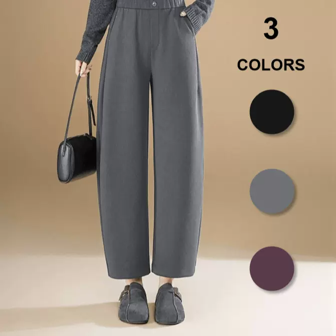 纽扣装饰高腰阔腿直筒裤女秋冬宽松显瘦休闲长裤垂感拖地裤时髦