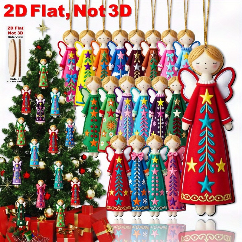 跨境新品彩色2D平面天使工艺品装饰木质圣诞新年装饰挂件|undefined
