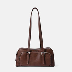 本革ボウリングバッグ、高級感のあるバゲットバッグ、レトロで個性的なショルダーバッグ、腋下バッグ、新作で万能な牛革レディースバッグ