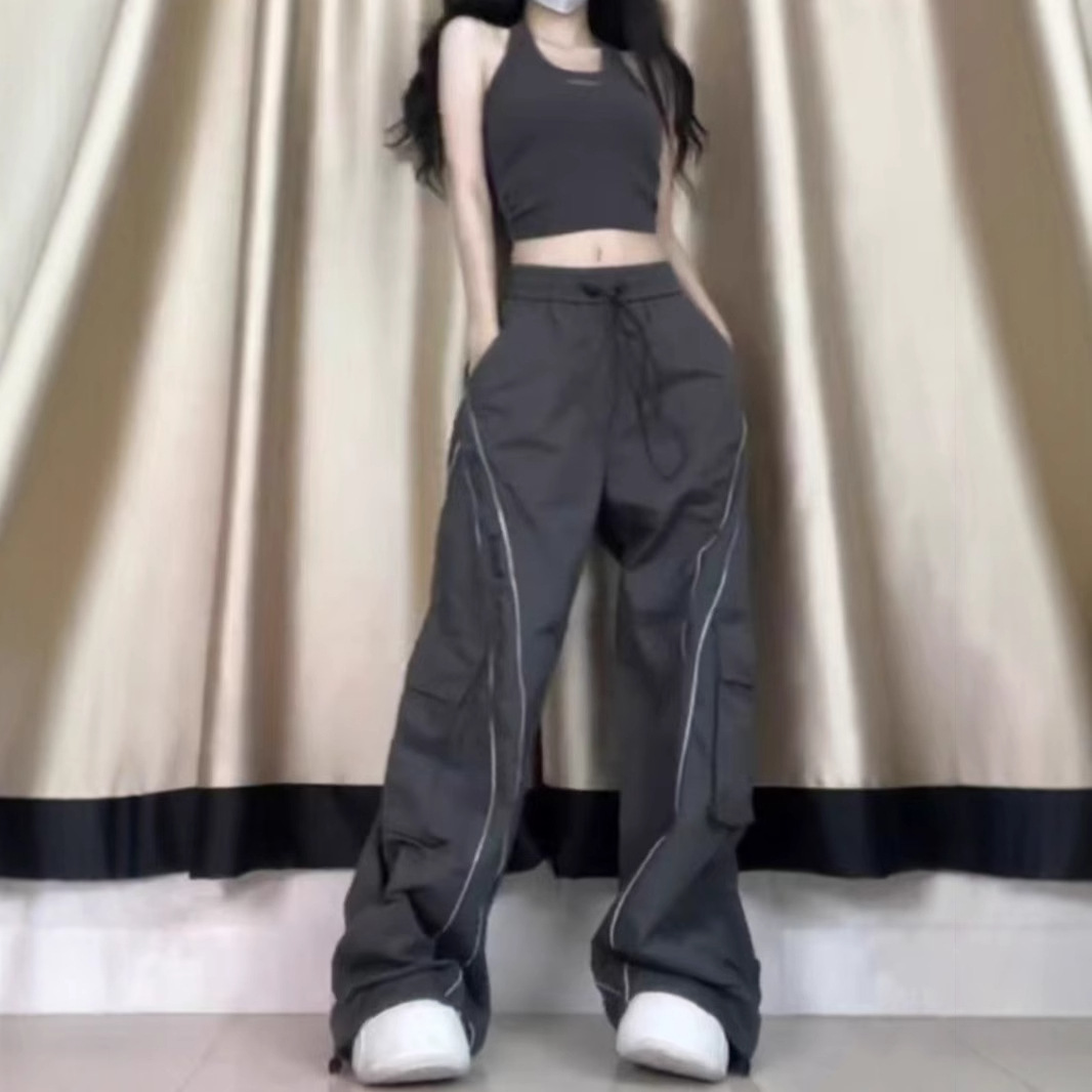 Pants Women's Spring and Autumn High Waist Straight Loose plus size Caught Pants Trendy Brand American Style Wide Leg Casual Pants Slimming