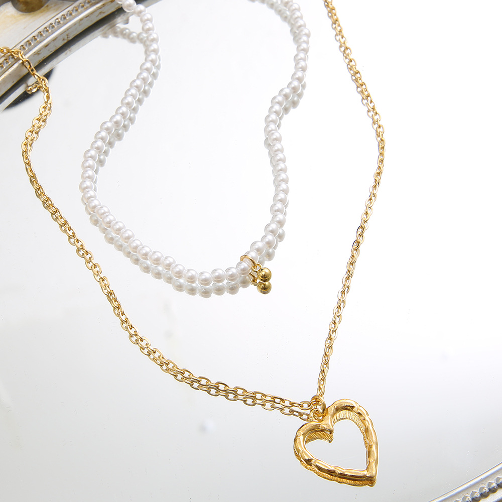 Fashion Heart Shape Alloy Plating Artificial Pearls Layered Necklaces display picture 5