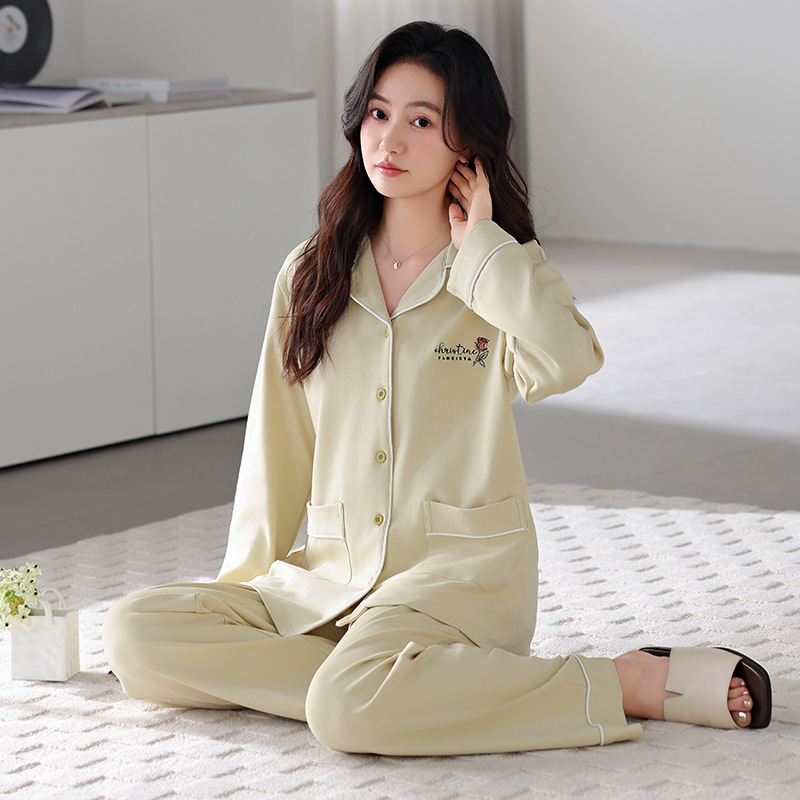 가을 겨울 여성용 잠옷 100% 긴팔 바지 가디건 2025 신상 여성용 달콤하고 착용 가능한 홈웨어 세트