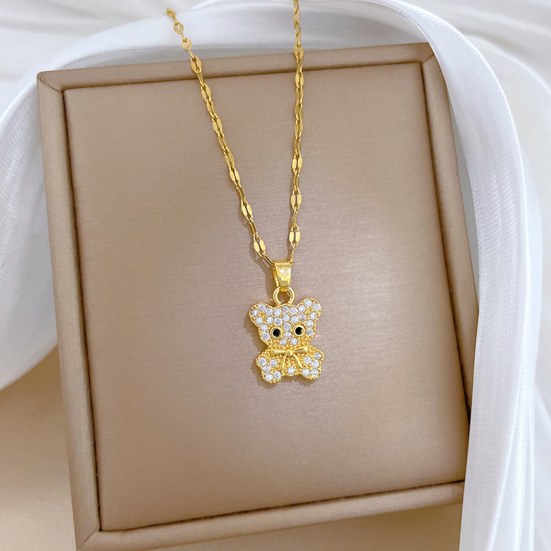 Collar para mujer con oso de circonitas y cadena de oro real_voghion.com
