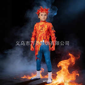 万圣节儿童 cosplay 服装火焰英雄紧身套装男孩主题聚会角色扮演