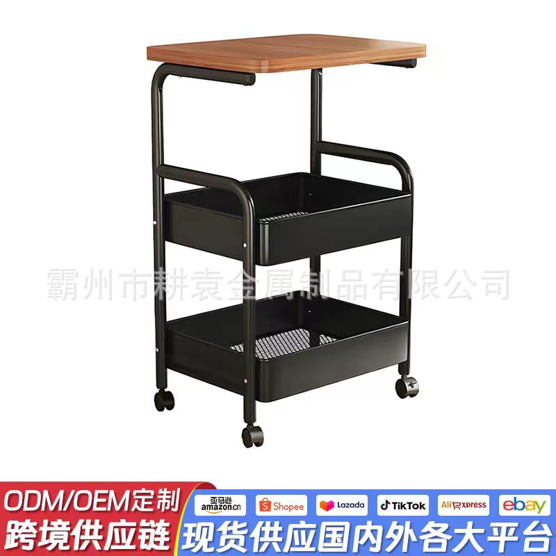 [Cross-Border Direct Supply] Storage Rack Trolley, Antique Style Living Room Snack Storage Rack, Bedroom Removable Bedside Table