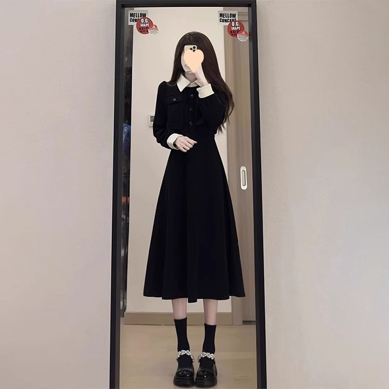 早秋装搭配一整套装长裙2025新款小个子小香风黑色连衣裙女春秋季|undefined