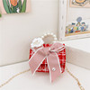 Red oolong tea Da Hong Pao, children's cute chain with bow from pearl, shoulder bag, wallet, Chanel style