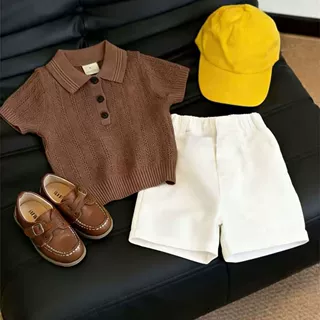 男女童夏款套装2026新款男女宝宝洋气冰丝针织短袖休闲短裤两件套