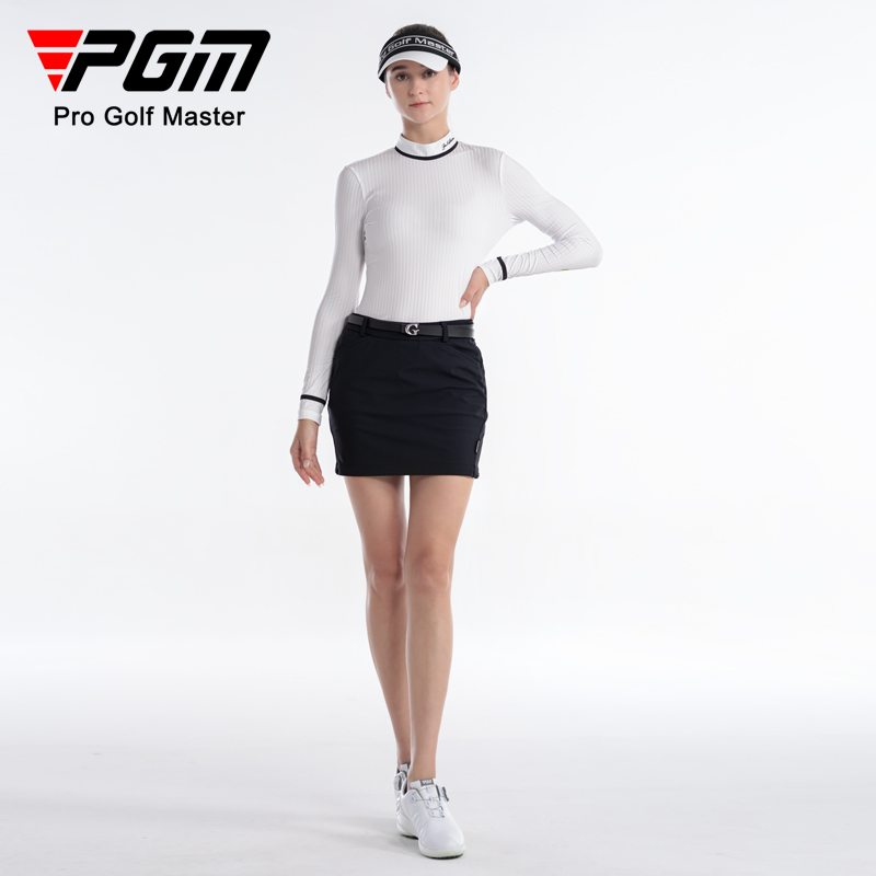 Áo thun dài tay golf nữ PGM vải kết cấu dọc mềm co giãn — YF617-Áo màu đen, YF617-Áo màu trắng, YF617-Áo màu xanh nhạt