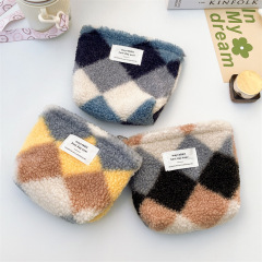 新款日韓網紅小方包帆布包毛絨菱格零錢包口紅包包衛生巾收納包潮