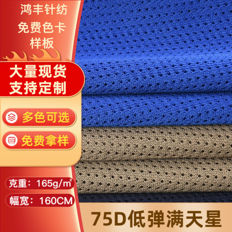 厂家直销 涤纶75D低弹满天星网眼布 运动服内衬速干网眼布