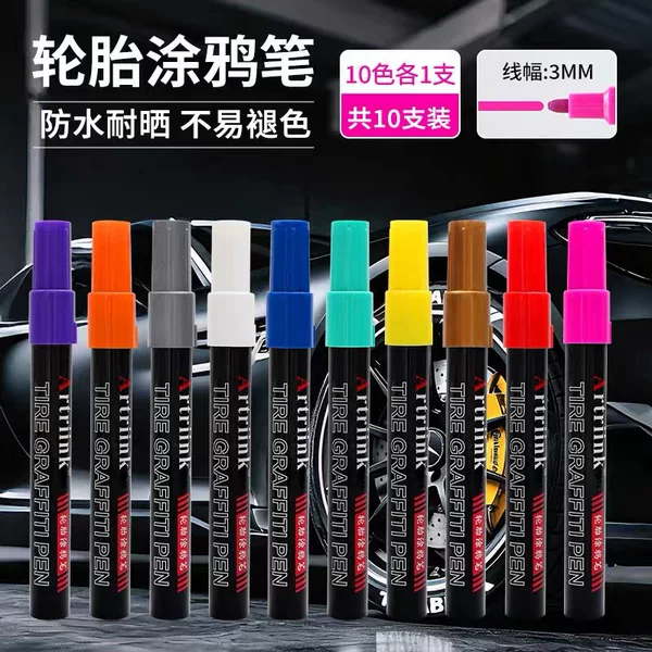 Tire graffiti pen, color-coating rubber marker, waterproof and sun-resistant paint pen for detailing, auto repair, wheel touch-up, refinishing, and restoration