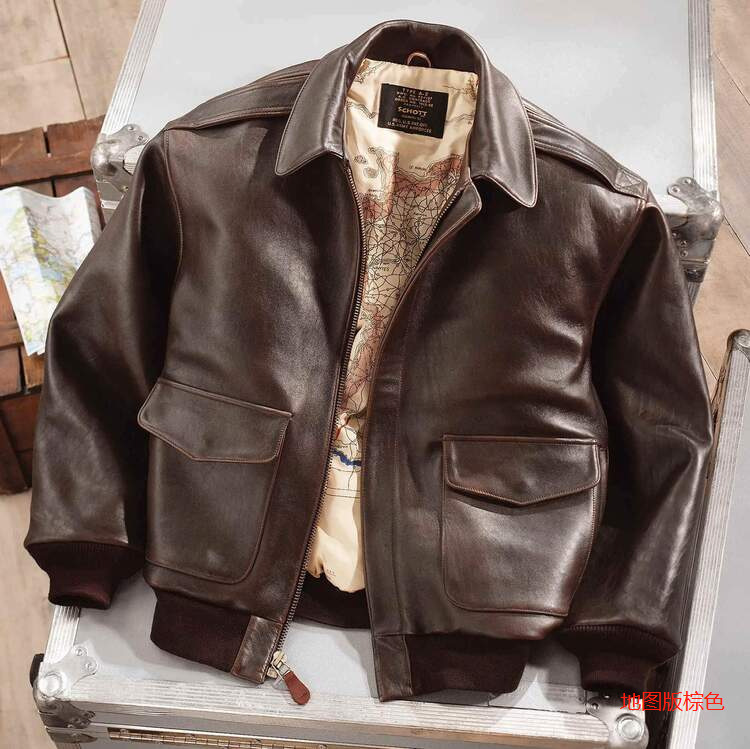 High-end leather coat美式高档复古皮夹克耐磨PU飞行员机车皮衣