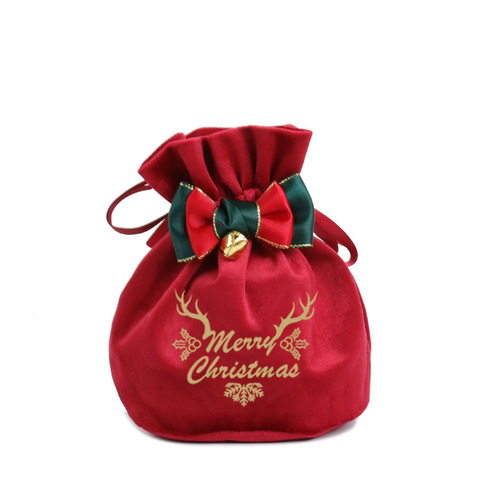 Christmas Velvet Drawstring Bag, Red Apple Gift Packaging Bag, Cross-Border Christmas Fabric Bag for Candy Boxes