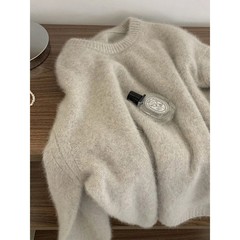 设计感软糯仿浣熊绒圆领毛衣女冬季厚慵懒风奶fufu内搭针织衫上衣