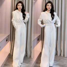 盐系休闲运动套装女秋新款洋气显瘦减龄短款连帽卫衣阔腿裤两件套