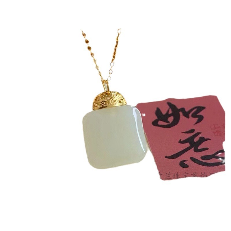 S925 고대 실버 인레이 천연 헤티안 옥 NOTHING HAPPENED 브랜드 펜던트 새로운 중국 스타일 NOTHING HAPPENED 브랜드 목걸이 여성용
