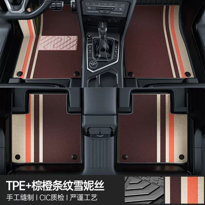 mat, high-elasticity, eco-friendly, waterproof, Modelə uyğun ayaqaltı - double-layer-full-vehicle-tpe-eco-friendly-floor-mats-brown-orange-striped-shaggy-carpet