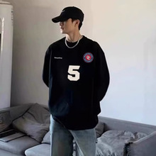 印花秋冬男2024年春秋季韩版新款加绒卫衣圆领宽松上衣chic港风潮