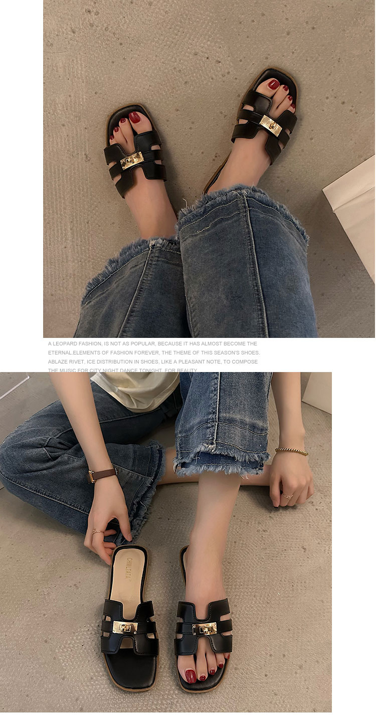 Slippers Flat Slippers Women's Outer Wear Summer 2023 New One Word open toe lock sandals and slippers for women's foreign trade_voghion.com