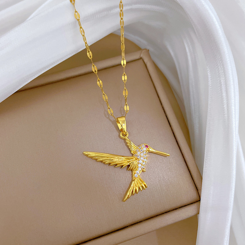 Collar de pájaro pájaro carpintero en oro real, cadena de lujo_voghion.com