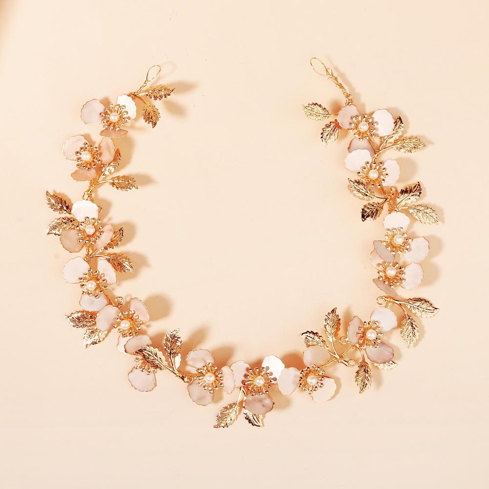 レトロな高貴な金色の花びらのヘッドバンド手織りソフトヘアフープフォレストスタイルホリデーヘアアクセサリーエスニックスタイルブライダルヘッドドレス